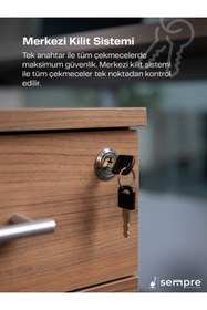 Resim Sempre Keson Tekerlekli Ahşap , Merkez Kilitli, Üç Çekmeceli 