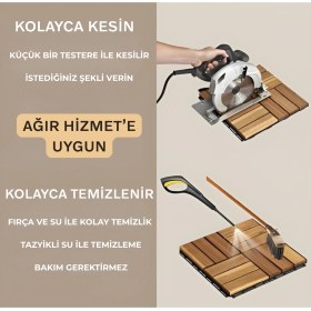 Resim Gunbo Home Teak Ağacı Masif Yer Karosu Bahçe Karosu Ahşap Karo Deck 30 x 30 cm 