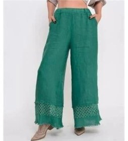 Resim Bohem Stil İtalyan Fisto Detaylı Keten Pantolon-8748 Gucci Yeşil 