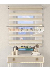 Resim Krem Beyaz Geçişli Etek Dilimli Zebra Stor Güneşlik Perde Kırık Beyaz-krem 