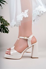 Resim Lölük Moda Kadın Köşeli Platform Yüksek Kalın Topuklu Gelinlik Ayakkabısı 