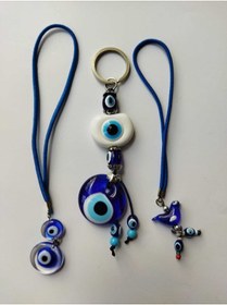 Resim cuaderno El Yapımı Nazar Boncuğu Araba Süsü + Anahtarlık Üçlü Set Hediyelik Aksesuar 