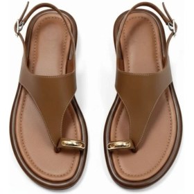 Resim Ne&Ve Shoes Hakiki Deri Aksesuar Detaylı Parmak Arası Kadın Arkadan Tokalı Sandalet 