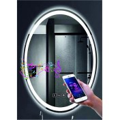 Resim Dnr-Mirror55x75 Cm Bluetoothlu Buğu Yapmayan Dokunmatik Tuşlu Kumlamalı Beyaz Ledli Elips Banyo Aynası 