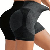 Resim 2'li Kadın Yüksek Bel Dikişsiz Egzersiz Şortu - Popo Kaldırıcı ve Karın Kontrollü Yoga Pantolonu, Tam Boy Bacak Tasarımı, Düz Renk (/lacivert) Spor Salonu, Fitness, Yoga İçin - Makinede Yıkanabilir, Egzersiz Kıyafetleri, Şık Tasarım, kadın korse toparlayıcı, yüksek bel kadın külot, iç çamaşırı kadın, kadın giyim 