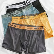 Resim 4'lü Erkek Boxer Külot Seti - Trendy "HELLO" Baskı, Nefes Alabilen File Kumaş, Rahat Kalıp İç Çamaşırı Çeşitli Renklerde 