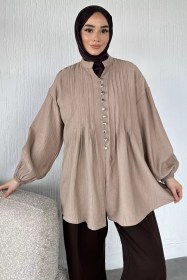 Resim Düğmeli Tesettür Tunik Bej TZL-P-00020997 