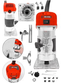 Resim Graizer 6 Kademe Devir Ayarlı Formika Traşlama Freze Makinesi 6 Mm + 12 Adet Uç -Kırmızı 