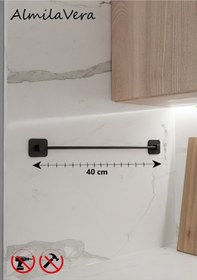 Resim Siyah Kare Yapışkanlı Uzun Havluluk Havlu Askısı Siyah 