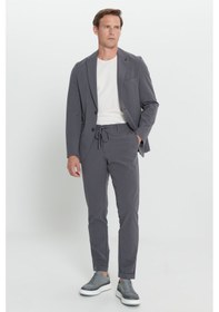 Resim AC&Co / Altınyıldız Classics Erkek Antrasıt Slim Fit Dar Kesim Kırlangıç Yaka Beli Bağlamalı Takım Elbise Antrasıt 