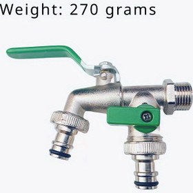Resim Modern tarzda 3/4" girişli çift 1" hızlı bağlantılı dış mekan musluğu, evrensel dişli ile duvara monte bahçe sulama ve çim sulama aksesuarı ekstra bileşenlerle 