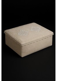 Resim Nergis Kadife Dantelli Güpürlü Hurç Büyük Boy 60x40x20 Cm Çeyizlik Nişan Düğün Gelin Bohçası Vizon 