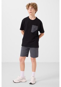 Resim Siyah-gri Pamuklu Oversize Fit Dokuma Hafif Esnek Chino Erkek Çocuk Şort Takım - 11278 Siyah - Gri 
