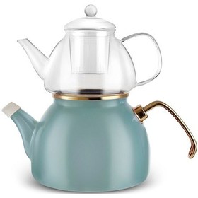 Resim Karaca Aren Emaye Cam Delikli Midi Çaydanlık Takımı Yeşil 