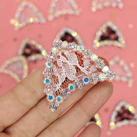 Resim Tutto 8 parça Parlak Dantel Taşlı Kedi Kulakları Aplike Yamalar Saç Tokası için - Siyah ve Pembe 