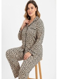 Resim Bravie Luxury Viscose Leopar Desenli Kadın Uzun Kollu Büyük Beden Pijama Takımı 42526 Leopar2 