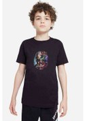 Resim Marvel Stan Lee Brush Baskılı Unisex Çocuk Siyah T-Shirt 