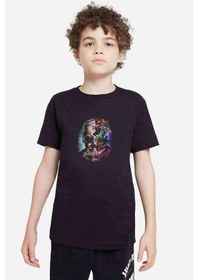 Resim Marvel Stan Lee Brush Baskılı Unisex Çocuk Siyah T-Shirt 