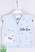 Resim Miniel Erkek Bebek Polar Bear Nakışlı Organik Pamuklu 1-3-6-9 Ay Kapitone Bebek Yelek - Mavi 