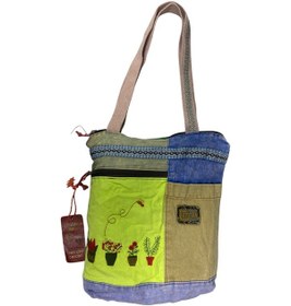 Resim Vintage Renkli Etnik Orta Boy Plaj Günlük Kadın Kol Omuz Çantası 27cm X 33cm Bej 