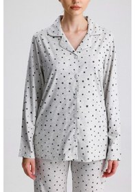 Resim Yeni İnci Yıldız Desen Pamuk Kadın Pijama Takım Gri 