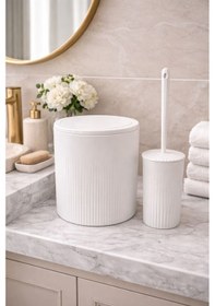 Resim 2 Li Banyo Seti Çöp Kovası Ve Tuvalet Fırçası Dc-6879 Beyaz 