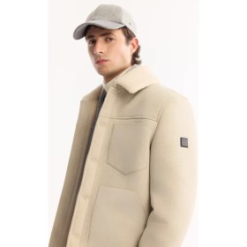 Resim AVVA Erkek Ekru Kürklü Yaka Napa Comfort Fit Mont A52Y6057 