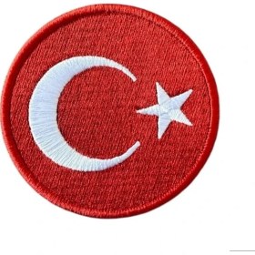Resim Aplike Ütü Ile Yapışan Türk Bayrağı Yuvarlak Büyük Arma 5 cm 