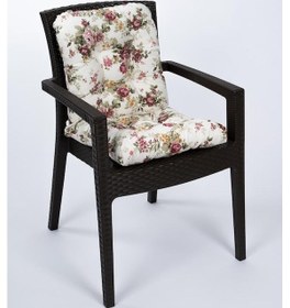 Resim Altınpamuk Neva Pofidik Çiçekli Arkalıklı Sandalye minderi özel dikişli bağcıklı 44x94 cm 