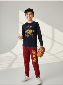 Resim Zekids Erkek Çocuk Pamuklu Baseball Baskılı Pijama Takımı-16818 Siyah 