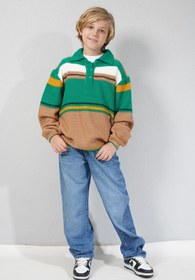 Resim HayKids Erkek Çocuk Çizgili Polo Yaka Triko Kazak - G152782 - Yeşil 