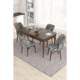 Resim Canisa Concept Eva Serisi, 80 x 132 cm Açılabilir Mdf Mutfak Masa Takımı, Barok Ahşap Desen Masa ve 4 Sandalye 