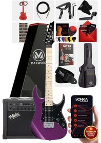 Resim Maxword De-150pu-25amp Maple Klavye Hh Yüksek Kaliteli 25w Amfili Elektro Gitar Seti 