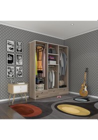 Resim Kenzlife giysi dolabı 3 bölmeli 3 çekmeceli hamit150 crd dolap kapaksız 