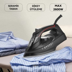 Resim 2600W Seramik Tabanlı Buharlı Ütü, Siyah, Hızlı ve Verimli Ütüleme 