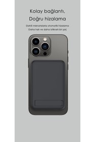 Resim SWORD Magsafe Powerbank 10.000mAh 20W Hızlı Şarj Standlı ve Taşınabilir iPhone ve Android Uyumlu 