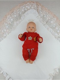 Resim Sahra Bow Trilük Bebek Kundağı Unisex Bebek Dış Kundak Battaniyesi Hastane Çıkışı Kundak Battaniye Ekru 