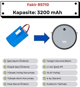 Resim Robotyedek Fakir RS710 Uyumlu 14.4V 3200 mAh Robot Süpürge Pili 