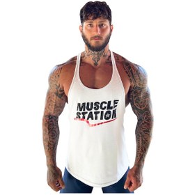 Resim Musclestation Toughman Tank White Workout Fitness Atlet 