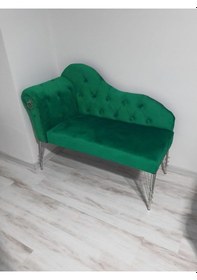 Resim Metalda Josefin Bench Koltuk Berjer Gümüş Seri 130 Cm Yeşil 
