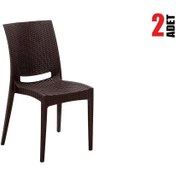 Resim 2 Adet Rattan Kolsuz Kahve Sandalye Balkon Bahçe Teras Kahve 