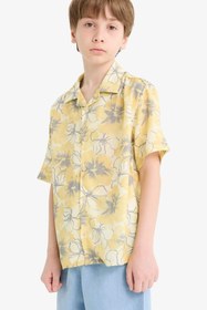 Resim DeFacto Oversize Geniş Kalıp Polo Yaka Desenli Viskon Kısa Kollu Gömlek Erkek Çocuk F5671A825HS 