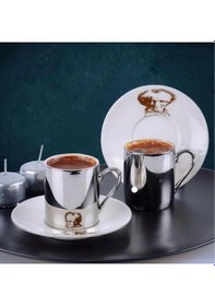 Resim Acar Gümüş Aynalı Atatürk Resim Desen Porselen Türk Kahvesi Fincanı 