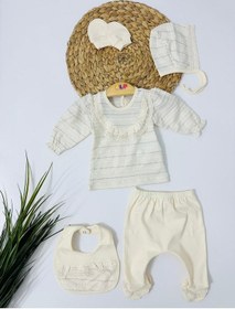 Resim Shiny Sim Detay Karpuz Kol Yenidoğan 5li Set - Krem Krem 