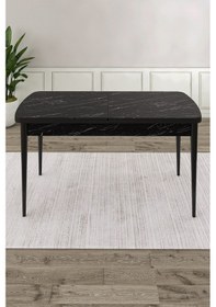 Resim Canisa Exve Serisi 80x132 Açılabilir Siyah Mermer Desen Masa Takımı Ve 6 Krem Sandalye Masa Siyah Mermer Desen Sandalye Krem 