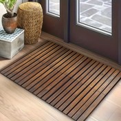 Resim 1 Adet Modern Koyu Kahverengi Ahşap Desenli Banyo Paspası, Süper Emici Diatomit Topraklı Hızlı Kuruyan Halı, Kaymaz, Açık Alanlar, Girişler, Banyolar, Mutfaklar ve Kafeler İçin Uygun 