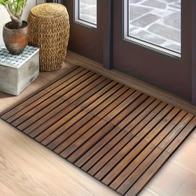 Resim 1 Adet Modern Koyu Kahverengi Ahşap Desenli Banyo Paspası, Süper Emici Diatomit Topraklı Hızlı Kuruyan Halı, Kaymaz, Açık Alanlar, Girişler, Banyolar, Mutfaklar ve Kafeler İçin Uygun 