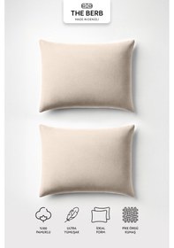 Resim 2'li Lakost Örgü Yastık Kılıfı Seti %100 Pamuk 50 X 70 Fermuarlı Bej 