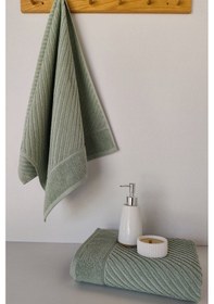 Resim Yumuşak %100 Pamuk El Havlusu 50x90 Cm - 2'li Geometrik Havlu Seti - Yeşil Yesıl Krem 