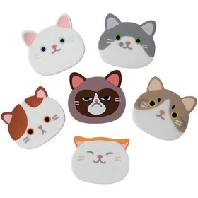 Resim Şarap Kadehleri, Çay Ve Ev Hediyesi Fikri İçin Kauçuk Yüzlü 6 Sevimli Silikon Kedi Bardak Altlığı Seti 